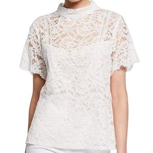 Shelli Segal Lace Mock-Neck Illusion Top